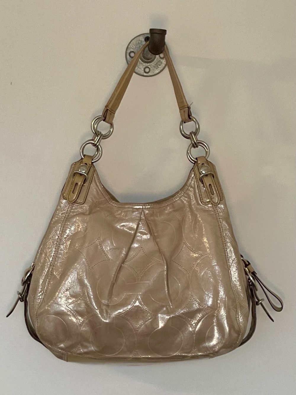 Coach Madison Maggie Metallic Signature Hobo Bag